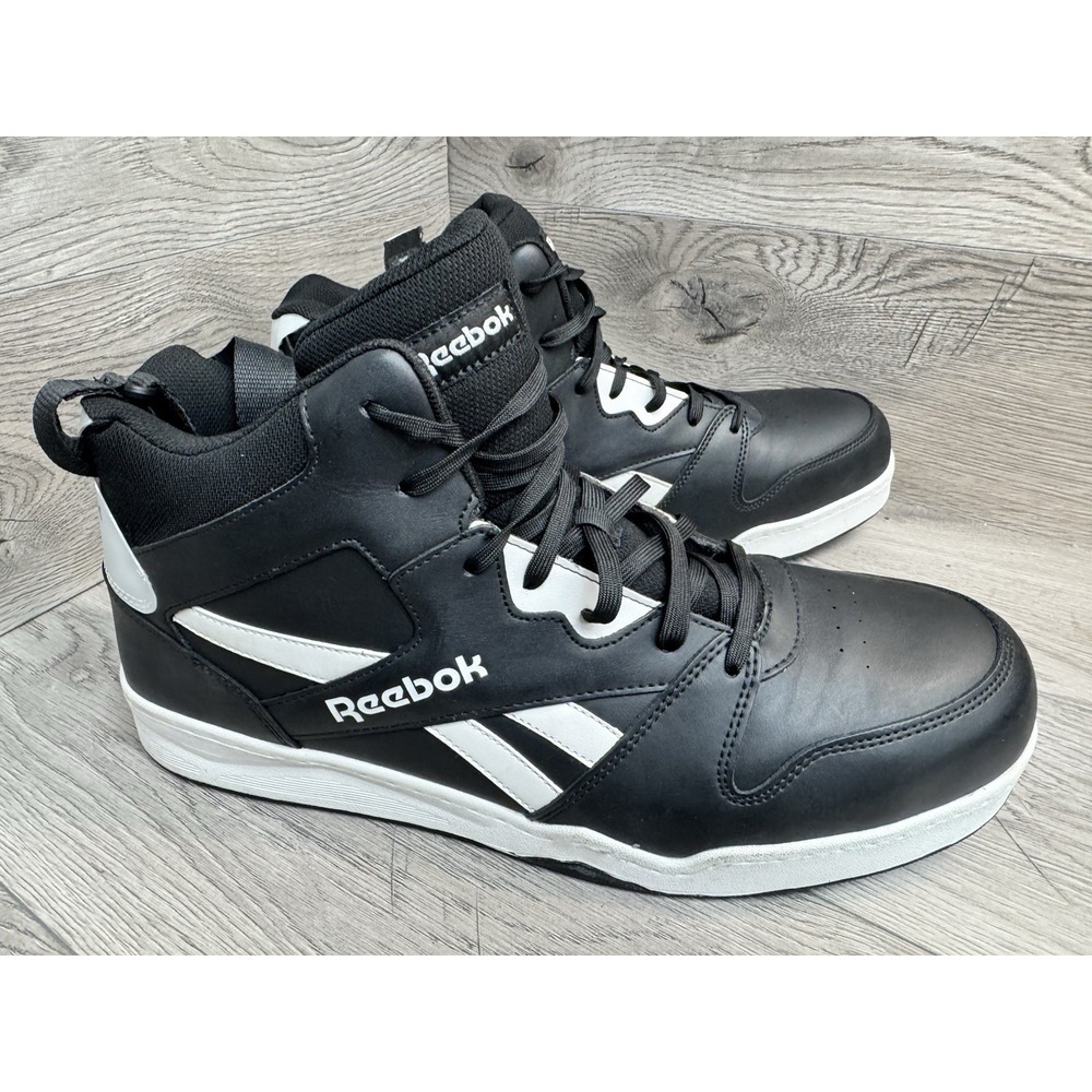 Reebok High Top Safety Toe Sz 16 Leather Men Black White Sneaker No Insole Work